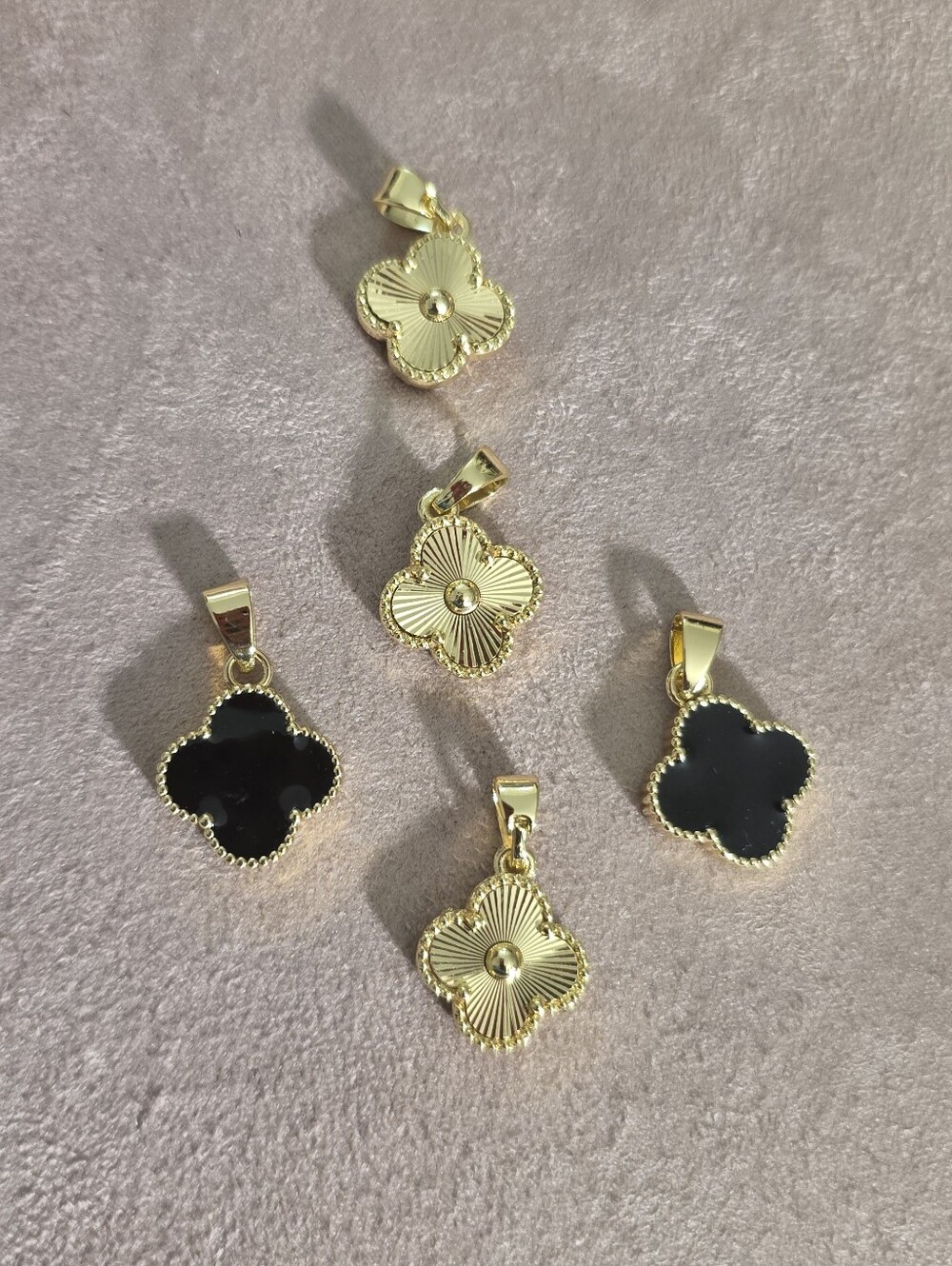 5 Gold Plated Clover Pendants  Charm - Black and Gold Options